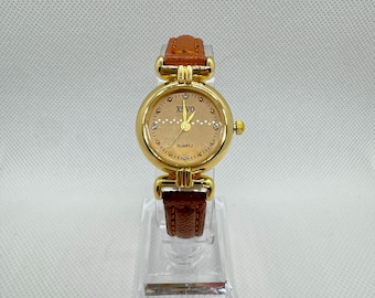 Reloj de mujer dorado, reloj de pulsera color camello, elegante reloj vintage, reloj de cuarzo refinado, joyería de regalo elegante para mujer, reloj de cuero para mujer