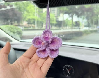 Crochet Hawaiian Hibiscus Car Charm: Boho Rearview Mirror Hanging