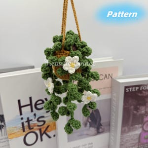 Haakpatroon groene plant pdf – patroon hangende planten, witte bloemenmand, auto- of wanddecoratie, cadeau plantenliefhebber, digitale download DIY
