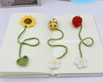 Crochet Bookmark Pattern: Sunflower, Strawberry, Bee (Digital Download)