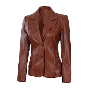 Women's Genuine Lambskin Leather Blazer Coat Jacket, Brown Distressed Handmade Leather Blazer Jacket, Stylish Premium Leather Outerwear