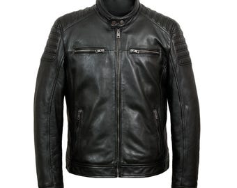 Real Leather Jacket Men, Black Biker Jacket, Handmade Motorcycle Coat, Men’s Fashion Slim Fit Outerwear, Handmade Gift for Him