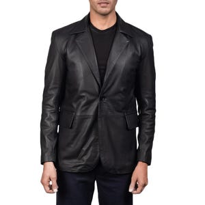Men&#39;s Genuine Soft Lambskin Leather Blazer Jacket – Genuine Leather Coat – Vintage Slim Fit Outerwear – Formal Casual Gift for Him –
