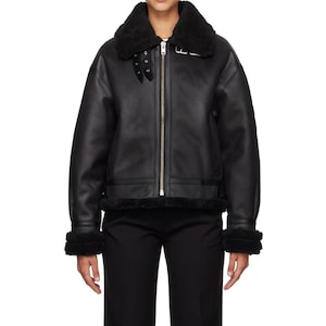 Women Genuine Sheepskin B3 RAF Leather Jacket, Shearling Flying Winter Warm Aviator Bomber Pilot Coat, Handmade Vintage Style Outerwear