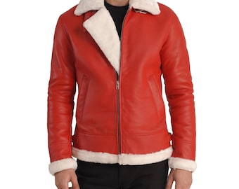 Giacca da aviatore in pelle di montone da uomo, bomber da aviatore vintage, capospalla in stile pilota retrò, giacca in vera pelle di montone, regalo per lui