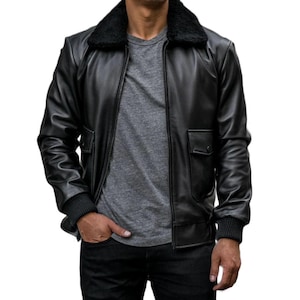 Black Pilot Genuine Leather Jacket for Men - Vintage Bomber Biker Coat, Retro Aviator Motorcycle Jacket, Stylish Outerwear, Gift for Him