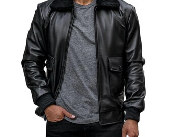Black Pilot Genuine Leather Jacket for Men - Vintage Bomber Biker Coat, Retro Aviator Motorcycle Jacket, Stylish Outerwear, Gift for Him