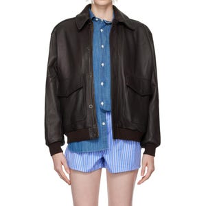 Women’s A-2 Brown Lambskin Leather Bomber Jacket - Vintage Military-Inspired Outerwear - Stylish & Durable Leather Coat - Gift for Her