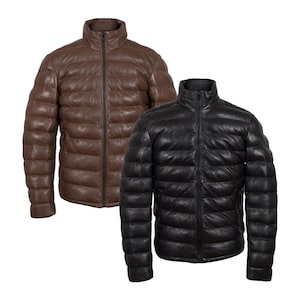 Jaqueta masculina de couro, casaco acolchoado de inverno, estilo bomber acolchoado urbano, agasalho de couro legítimo, presente para ele
