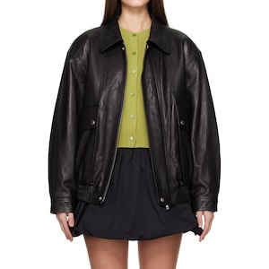 Oversized Black Leather Jacket Women, 90 Vintage Style Leather Classic Jacket, Plussize Leather Jacket, Fall Fashion Outerwear, Gift For Her