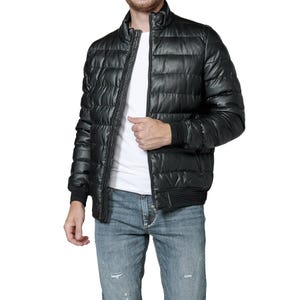 Men Leather Puffer Bomber Jacket, Warm Quilted Outerwear, Vintage Style, Men’s Winter Padded Coat, Trendy Puff Sleeve Jacket, Handcrafted
