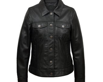 Damenjacke aus echtem Leder im Jeans-Stil, stilvolle Lederjacke, Lammfell-Lederjacke, lässige Lederjacke, Geschenk für sie