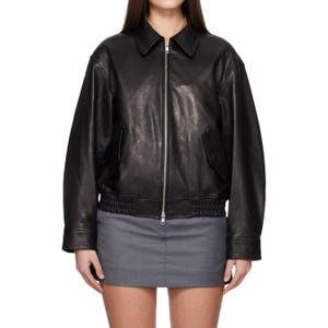 Women&#39;s Classic Black Jacket Streetwear Bomber Leather Jacket Ladies Lambskin Leather Plus Size Jacket Gift For Her Oversized Leather Jacket