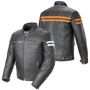 Men&#39;s Genuine Cowhide Leather Motorcycle Biker Jacket, Cafe Racer Leather Jacket, Handmade Custom Leather Jacket, CE Armored Leather Jacket