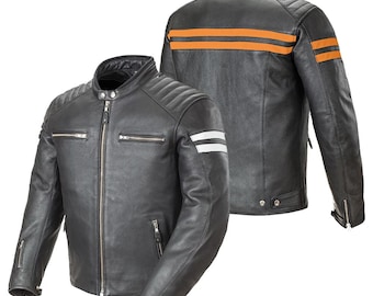 Echte Rindsleder Motorrad-Bikerjacke für Herren, Cafe Racer Lederjacke, handgefertigte benutzerdefinierte Lederjacke, CE gepanzerte Lederjacke