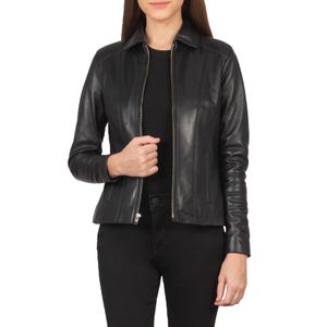 Blouson en cuir pour femme, manteau motard en cuir d'agneau véritable, mode automne noir, style vintage, cadeau pour elle, vêtements d'extérieur faits main