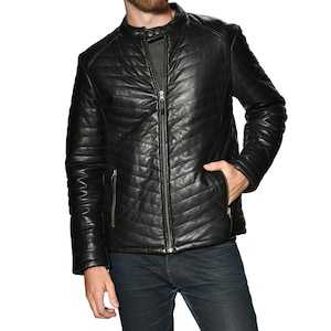Jaqueta de couro preta leve masculina, casaco acolchoado de inverno estiloso e quente, agasalho moderno masculino, jaqueta acolchoada aconchegante, presente para ele