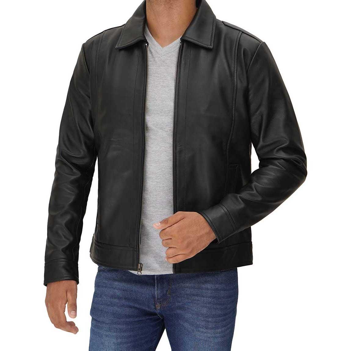 Men's Lambskin Leather Jacket, Vintage Bomber Motorcycle Coat
