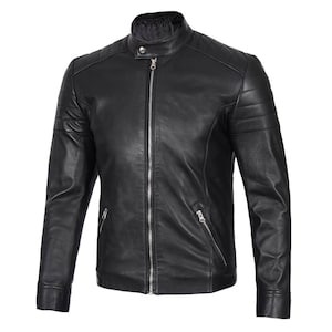 Men's Lambskin Leather Jacket with Quilted Shoulders, Stylish & Durable Leather Outerwear, Classic Biker Jacket, Modern Men's Fashion