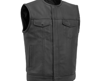Men's Genuine Cowhide Leather Conceal Carry Pocket Motorcycle Vest, Riding Motorbike Leather Vest, Hunt Club Style Biker Vest, Handmade Vest