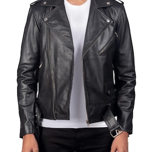 Men&#39;s Leather Biker Jacket, Stylish Genuine Lambskin Leather Motorcycle Jacket for Men, Trendy Outerwear, Vintage Look, Perfect Gift For Him