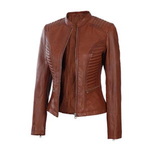 Women&#39;s Lambskin Vintage Leather Jacket, Biker Style Moto Leather Jacket Women, Distressed Handmade Leather Jacket Brown, Gift For Her
