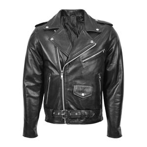 Black Brando Leather Jacket Men, Vintage Style Motorcycle Biker Jacket, Classic Black Genuine Leather Coat, Punk Rock Retro Outerwear