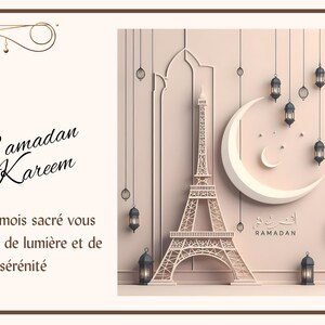 Cartão elegante europeu de Ramadã | Saudação única de Ramadã | Arte islâmica inspirada na herança europeia