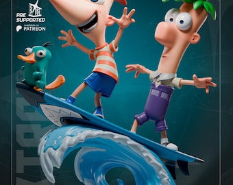 Cartoon Surfing Brothers Diorama – 3D Printed Figure – Resin Model Kit – Painted/Unpainted
