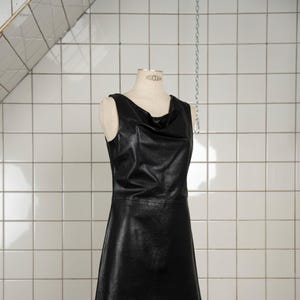 90s black leather mini shift dress Versus by Gianni Versace