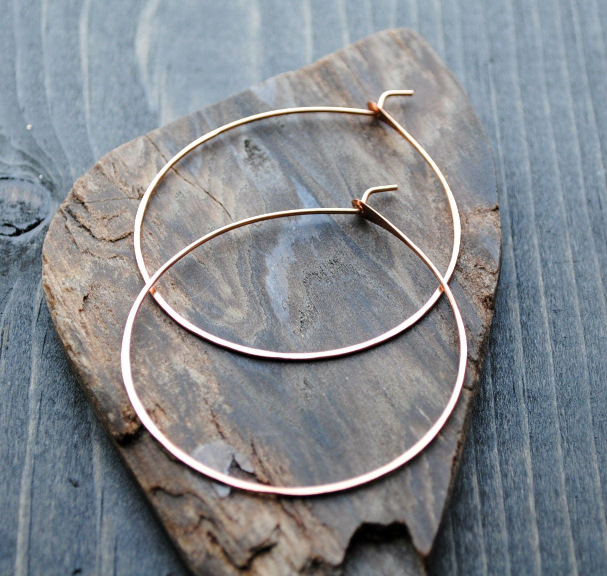 Rose Gold Hoop Earrings Thin Hoop Earrings 14K Rose Gold Etsy