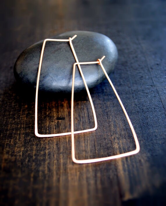 Rectangle Geometric Hoop Earrings - Gold or Silver