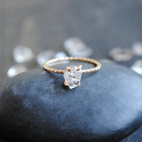 Herkimer Diamond Raw Gemstone Ring - Alternative Engagement Ring for Women - 14K Solid Gold - 14K Gold- Fill - Sterling Silver