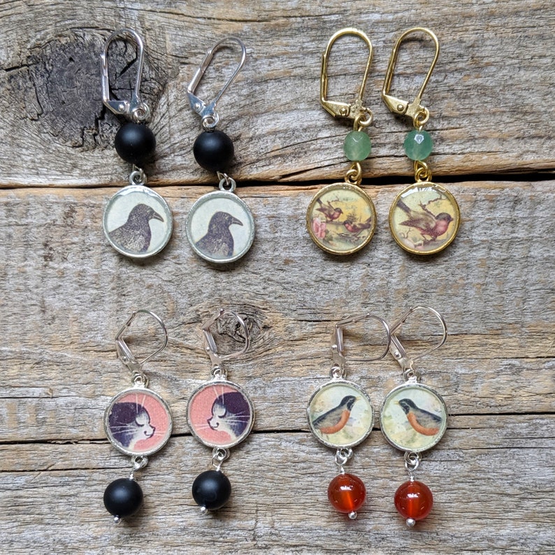 Retro Tuxedo Cat and Onyx Gemstones Earrings Cat Earrings