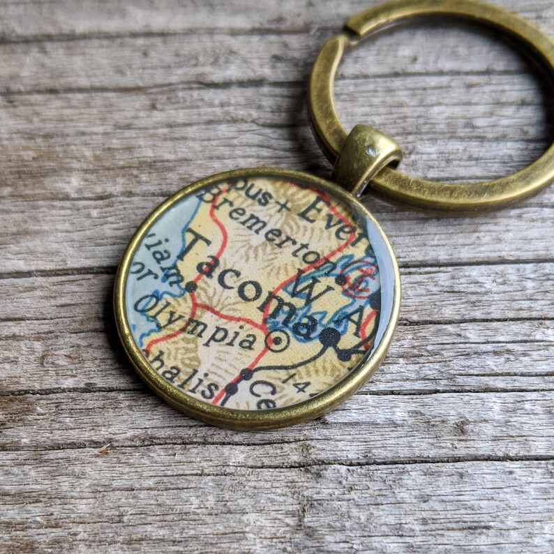 Keychain Washington Vintage Map Keychain Etsy