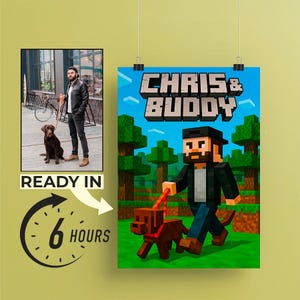 Custom Pixel Art Poster, Blocky Style Portrait from Photo, Voxel Character Print, Sandbox Game Wall Art, Pet Gift, Gamer Decor