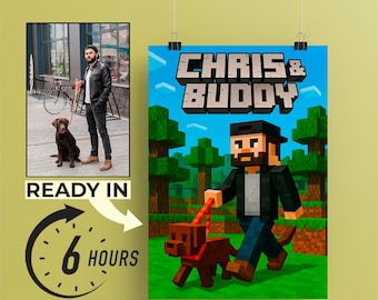 Custom Pixel Art Poster, Blocky Style Portrait from Photo, Voxel Character Print, Sandbox Game Wall Art, Pet Gift, Gamer Decor