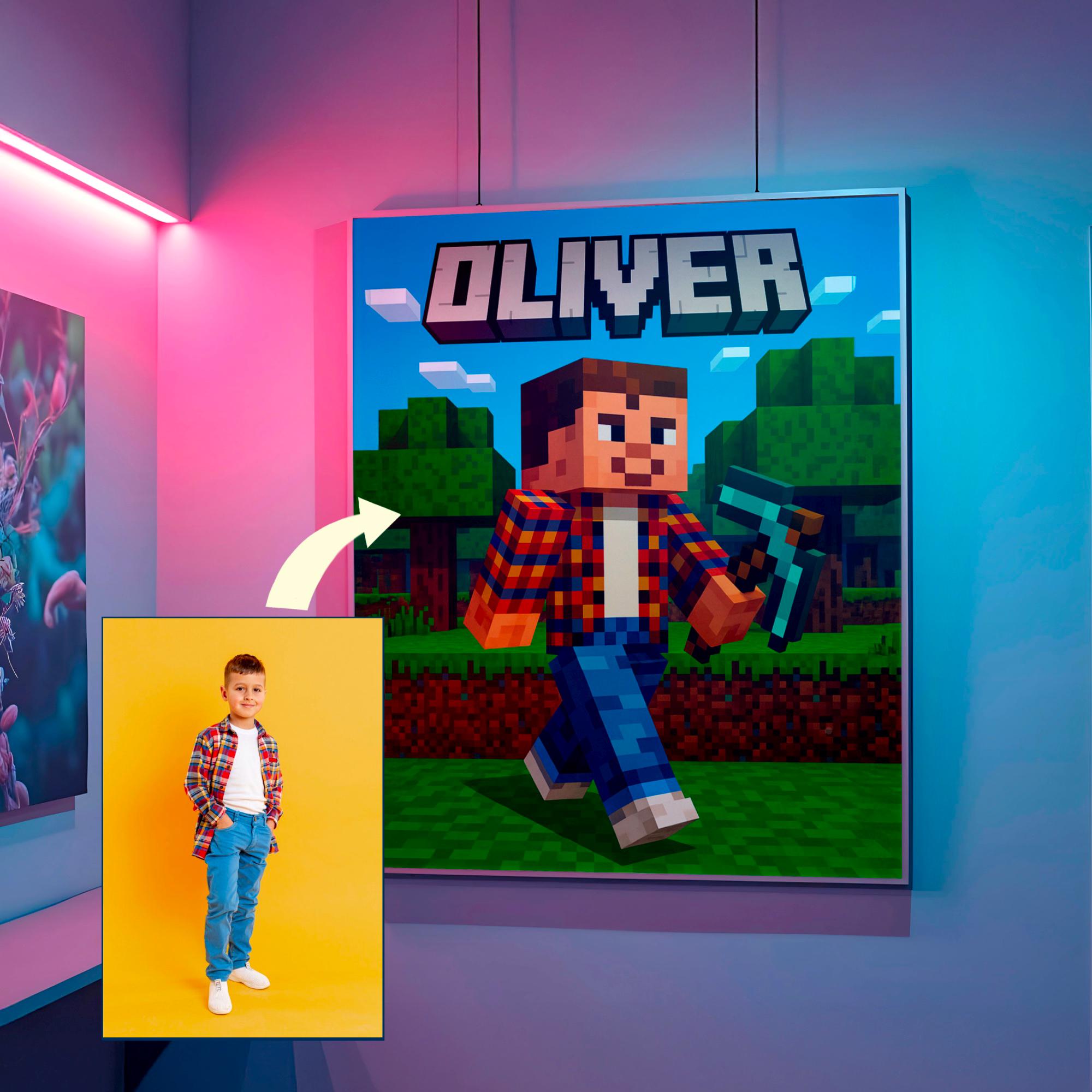 Custom Pixel Art Poster for Kids, Blocky Style Gamer Room Decor, Voxel Character Print from Photo, Sandbox Game Inspired Wall Art, Gift