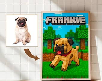 Custom Pet Pixel Art Poster, Voxel Style Dog Portrait from Photo, Blocky Animal Wall Art, Sandbox Game Inspired Gift for Pet Lovers, Gift