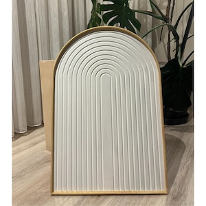 Modern Arched Wall Art in White with Optional Frame Finishes – Minimalist Wooden Texture Decor for Living Room or Entryway