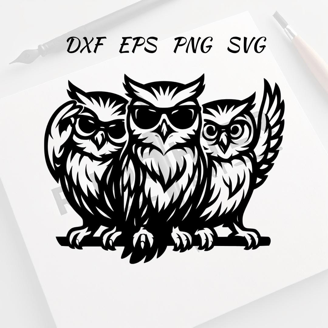 Owl With Sunglasses Svg - Owl Png - Owl Clipart - Owl Vector Bundle Pack - Cool Owl Vector Set with 