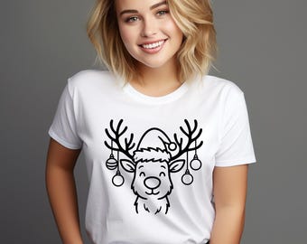 Christmas Deer  SVG: Animal Clip Art, Cricut Cut Files, Digital Drawing, Deer Wearing Sunglasses
