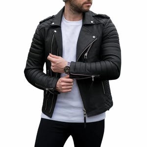 Men’s Handmade Black Sheepskin Leather Jacket – Genuine Shearling Warm Winter Coat