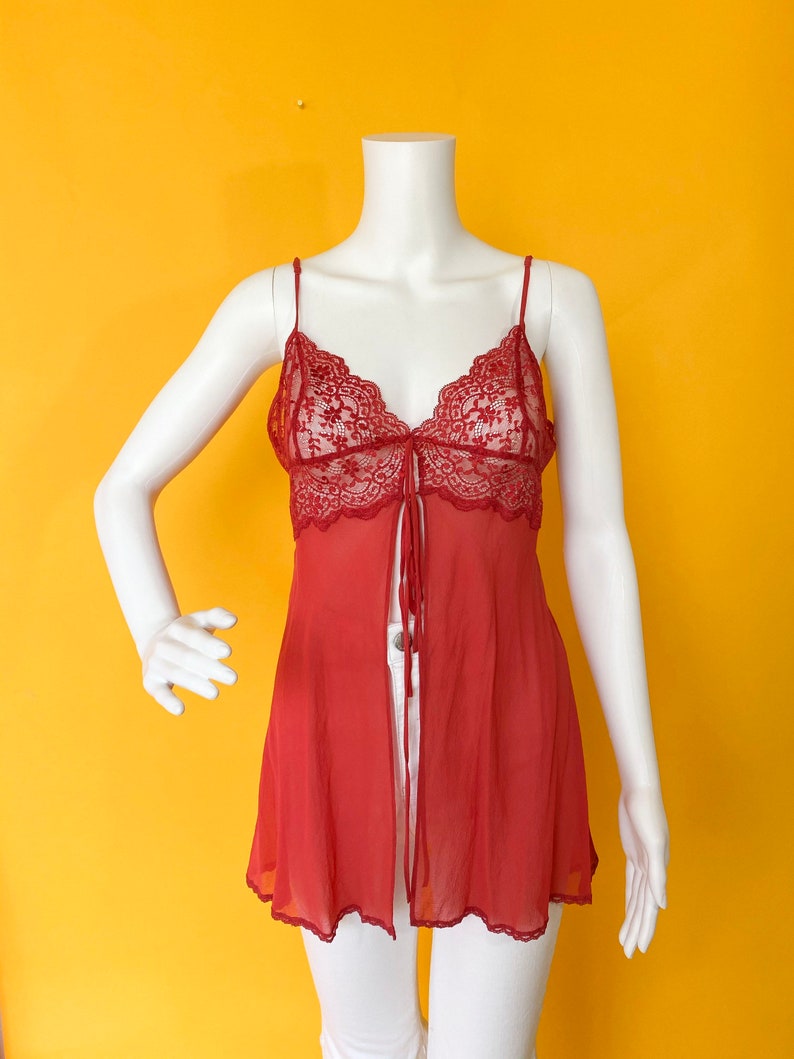 2000s Y2K red lace babydoll camisole teddie tunic blouse top Etsy
