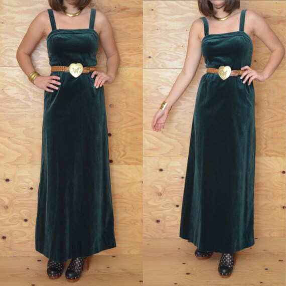 forest green velvet maxi dress