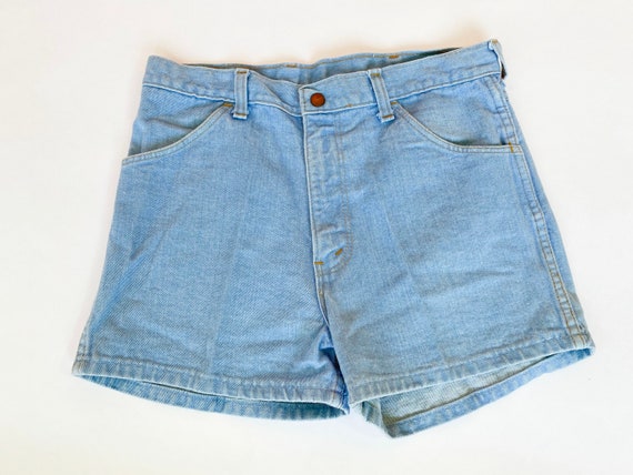 70’s high waist denim shorts light blue denim embr