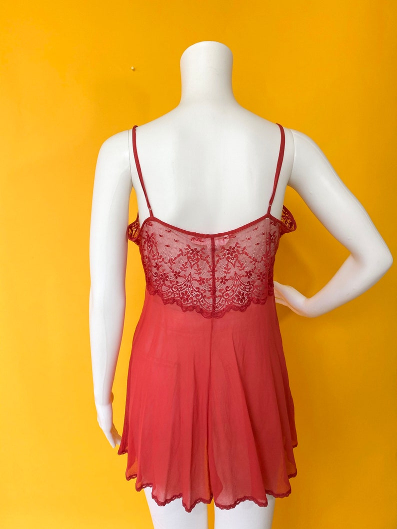 2000s Y2K red lace babydoll camisole teddie tunic blouse top Etsy