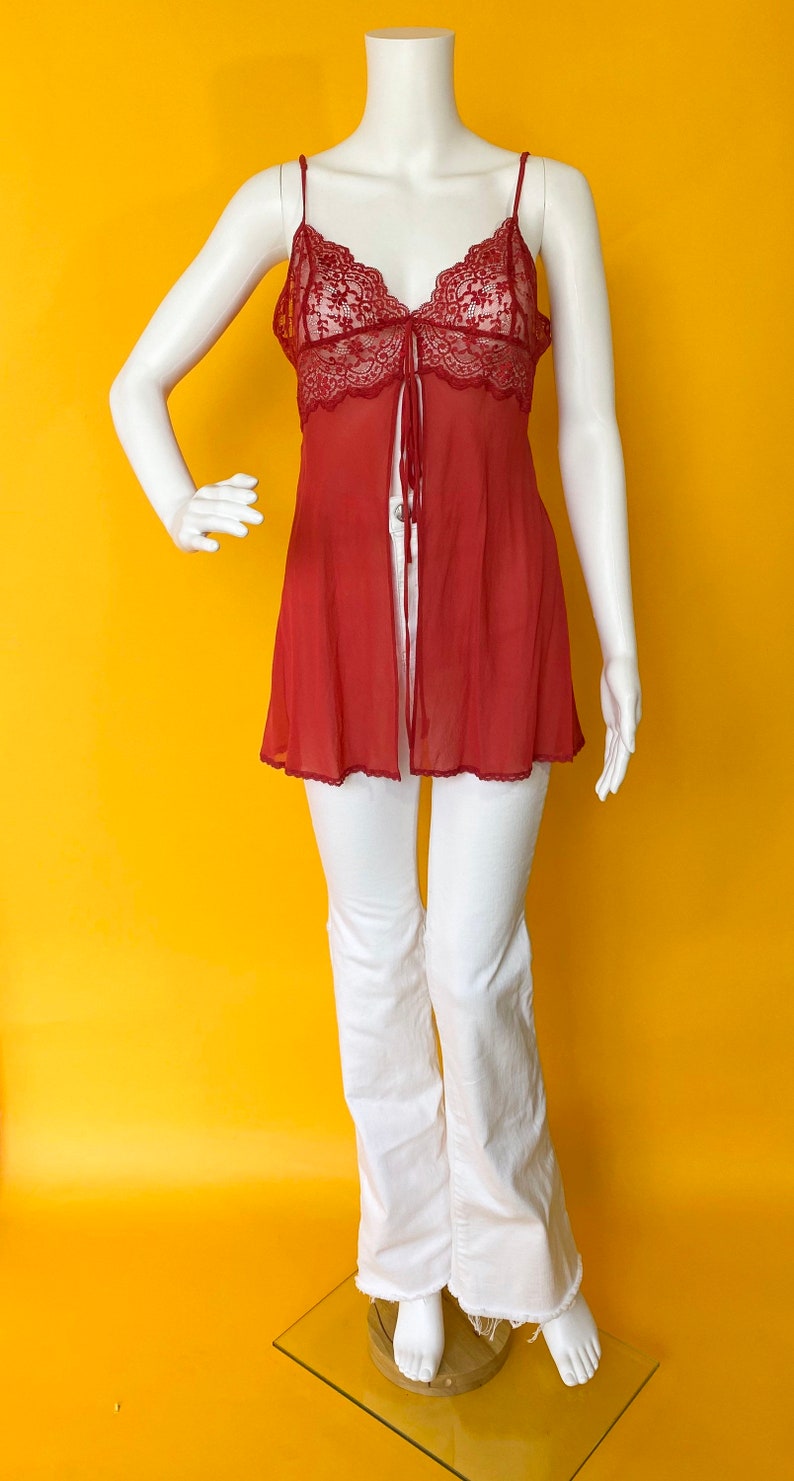 2000s Y2K red lace babydoll camisole teddie tunic blouse top Etsy