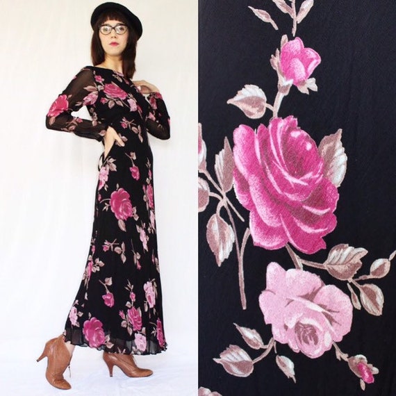 vintage 90's does 30's romantic rose column maxi d