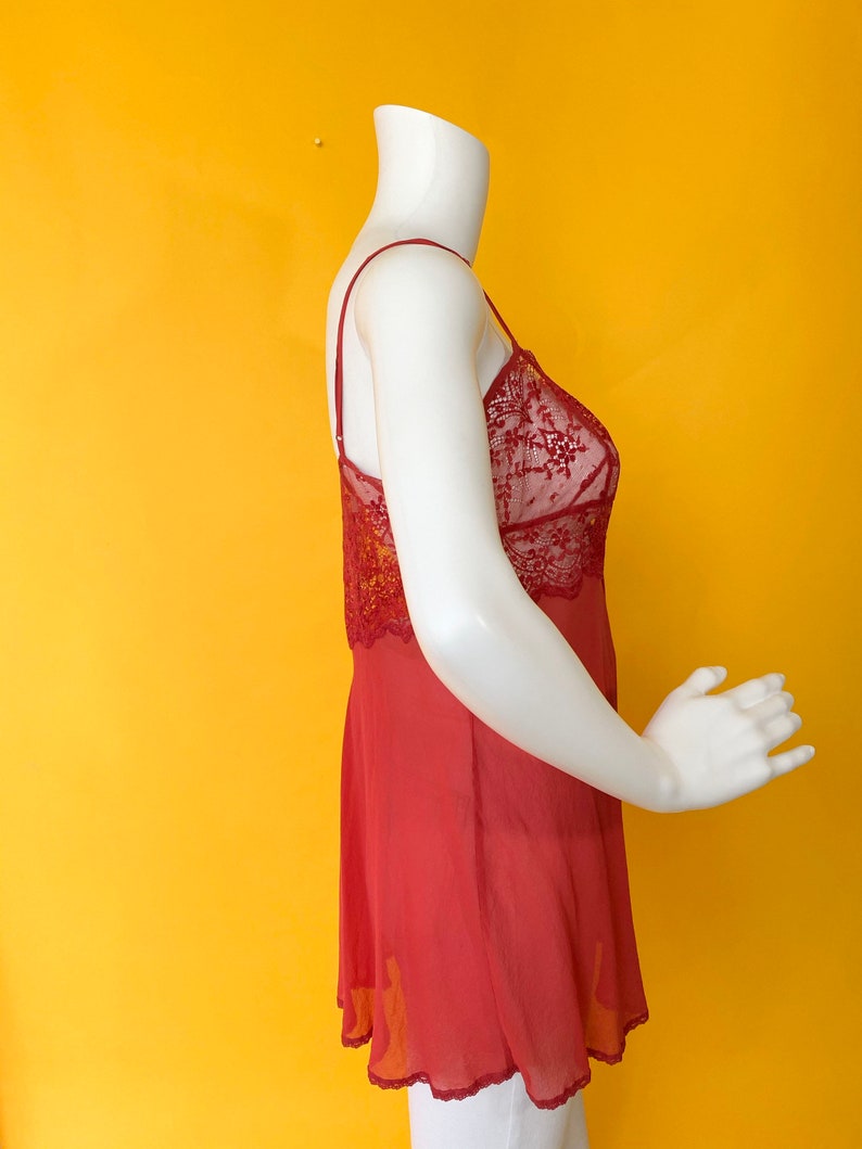 2000s Y2K red lace babydoll camisole teddie tunic blouse top Etsy